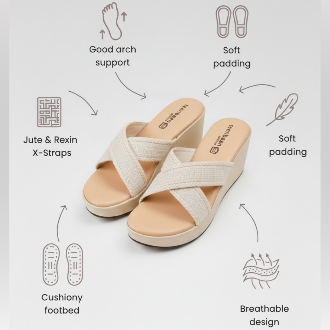 Jute X Strap Wedges