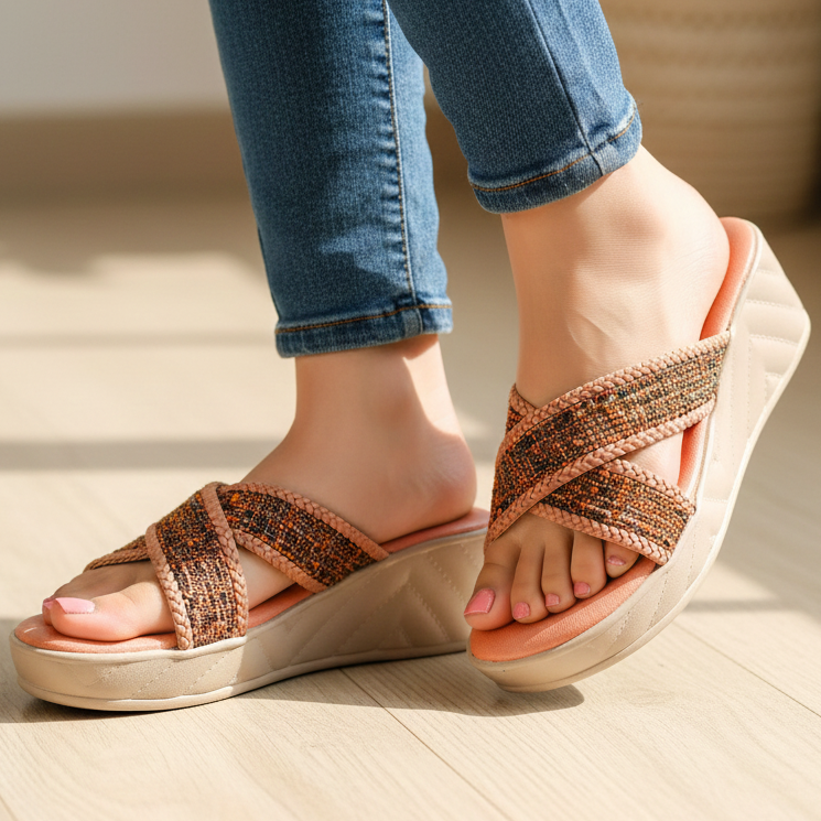 Jute X Strap Wedges